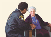 Elder lady and officer