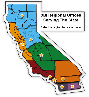 CBI Regional Offices in California.  Click on a region to visit the page.