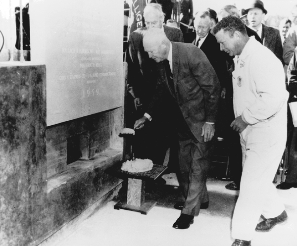 President Dwight D. Eisenhower lays the Cornerstone