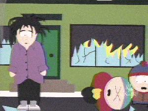 Robert kicks Cartman in the balls! That bastard!